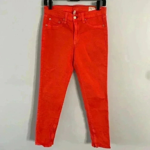 Rag & Bone Zipper Capri Women's Jeans PFD Orange Denim Stretch Skinny 29 - Picture 1 of 8